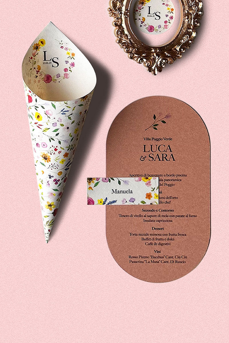 Menù di Nozze con Tag segnaposto Collezione Botanica - Coordinato matrimoniale elegante e romantico ispirato alla natura Menù di Nozze con Tag segnaposto Collezione Botanica