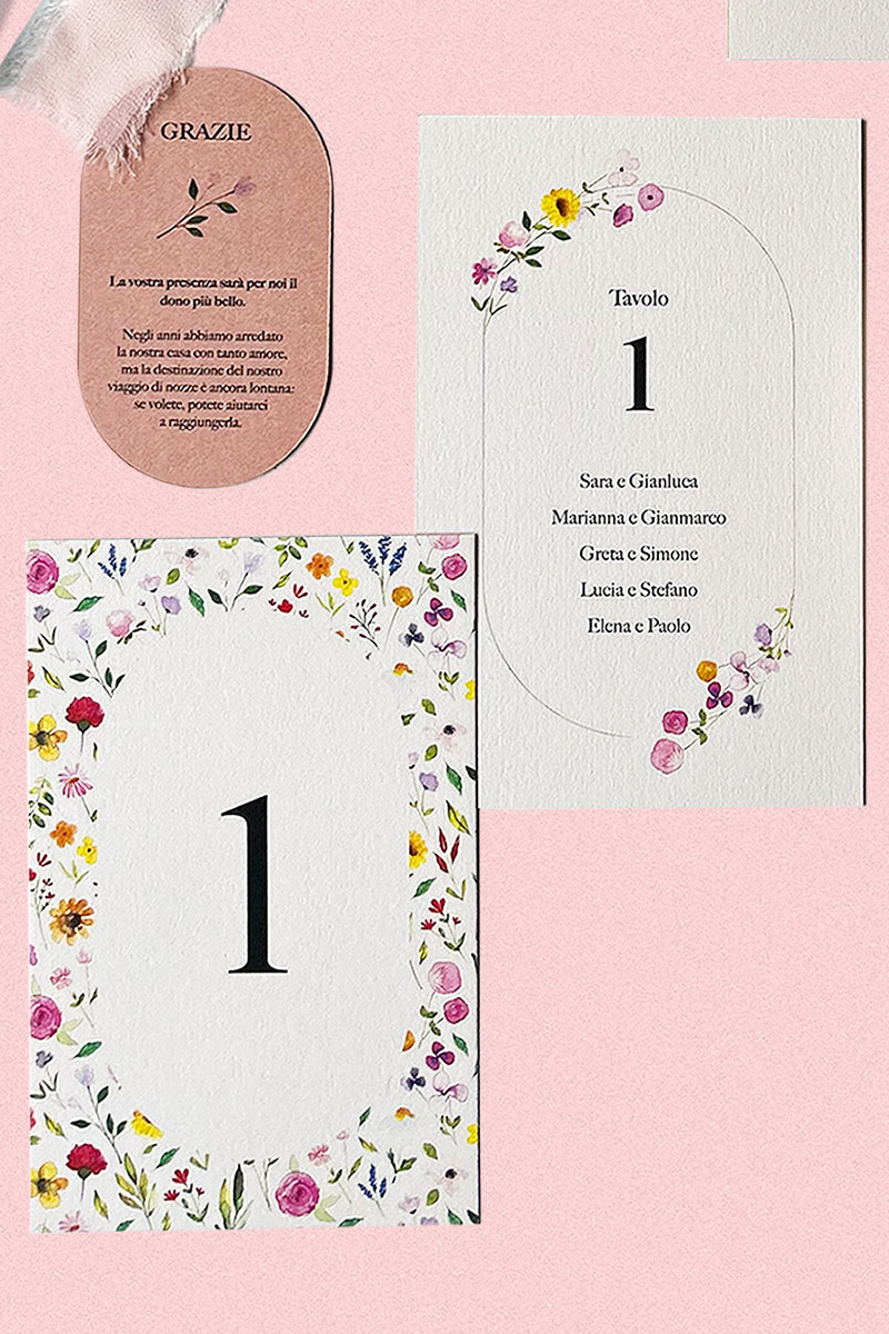 Tableau de Mariage e Numero Segnatavolo Collezione Botanica